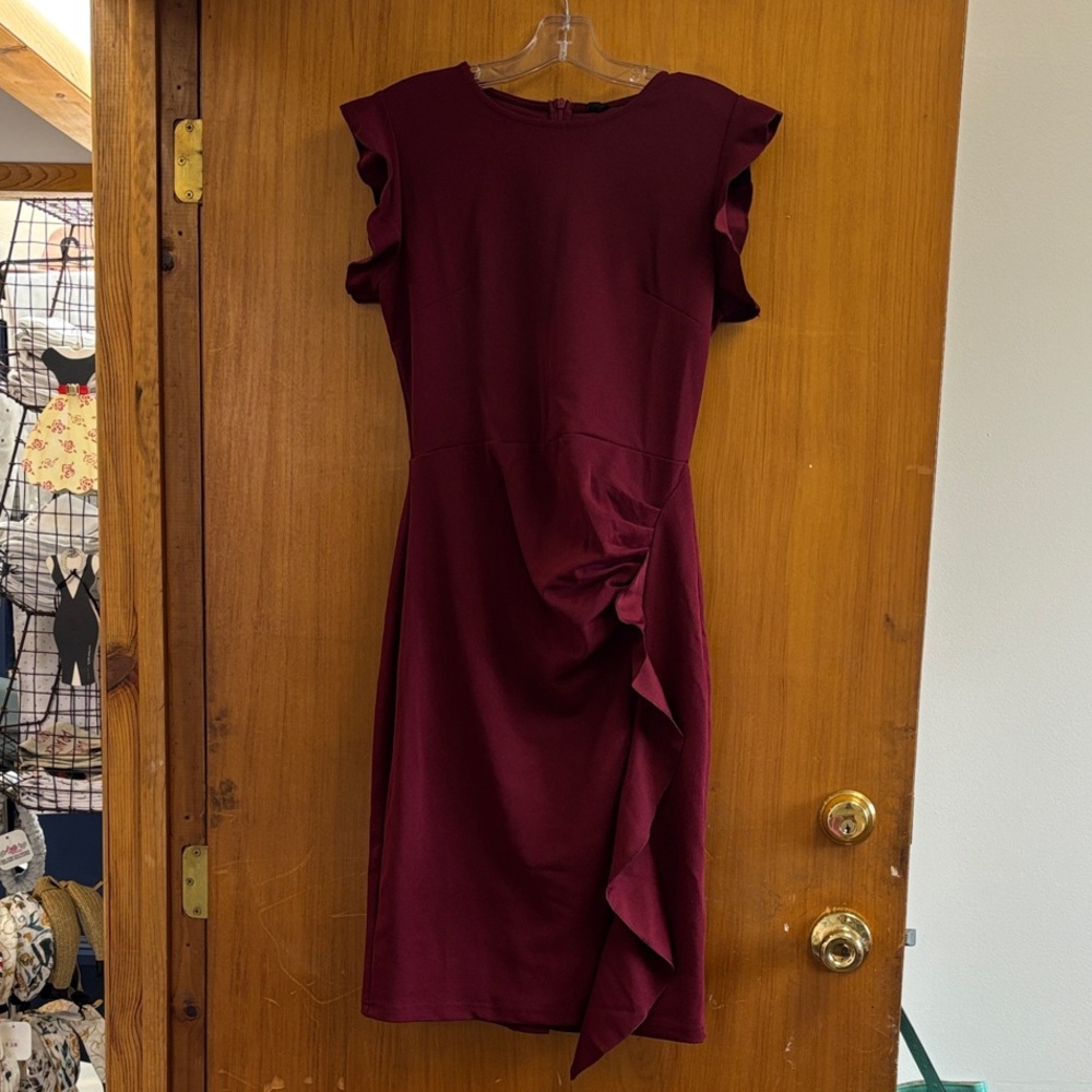 Miusol Wine Midi Dress with Elegant Ruffles